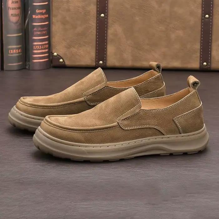 LIHUAMAO cuir de vache daim chaussures décontractées pour hommes sans lacet mocassins chaussures de Style britannique baskets d'extérieur chaussures de bateau semelle épaisse