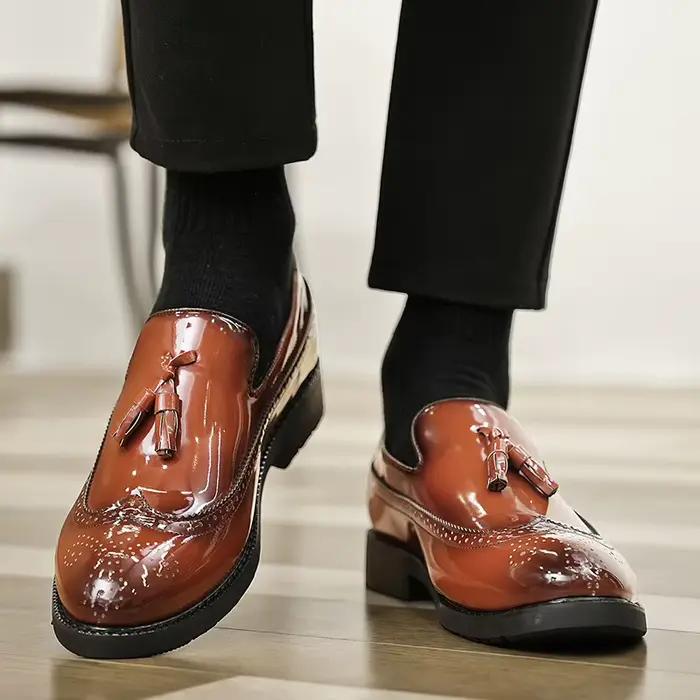 Hommes en cuir verni sculpture richelieu mocassins affaires mariage Banquet tenue décontractée chaussures classique