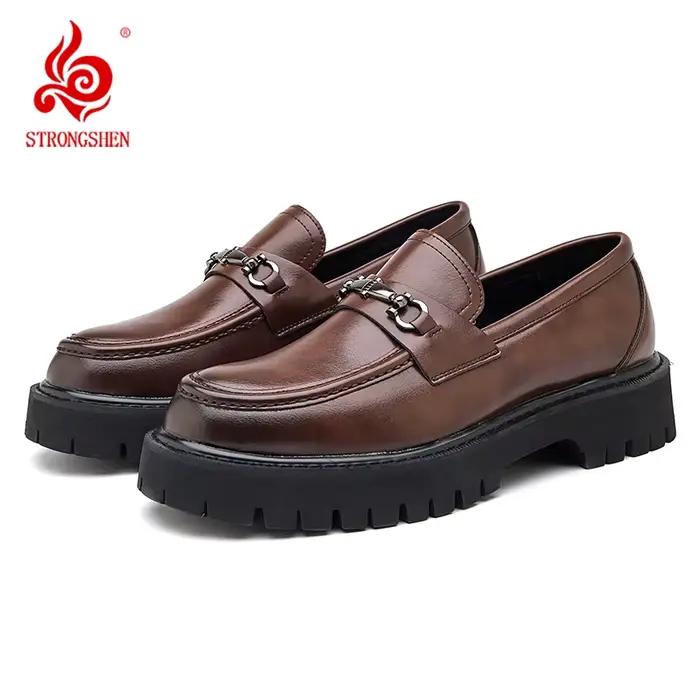 STRONGSHEN hommes chaussures en cuir à semelles épaisses Style britannique