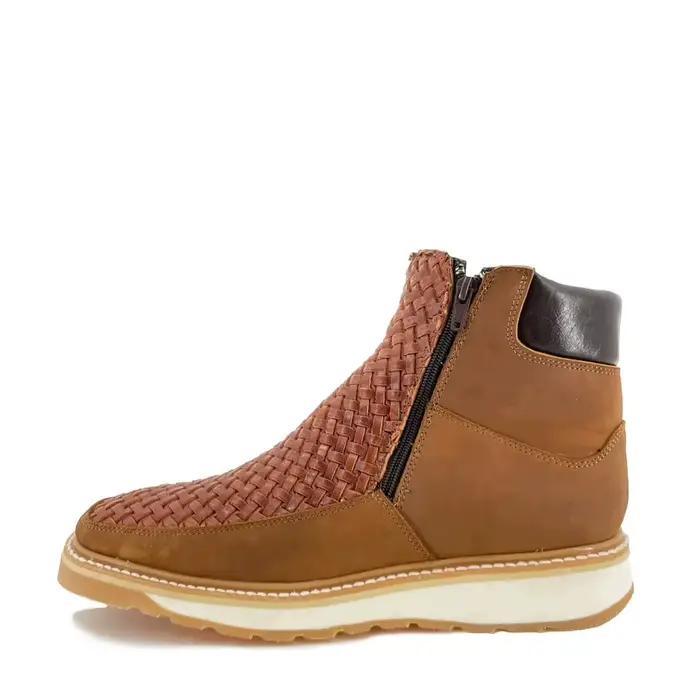 Bottes Chelsea en cuir tressé marron pour homme