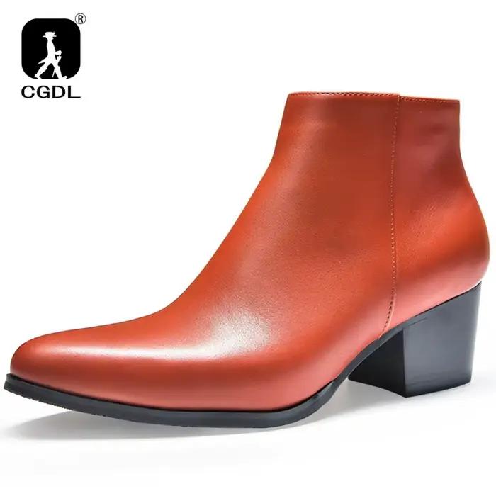 Bottes pointues en cuir véritable pour hommes