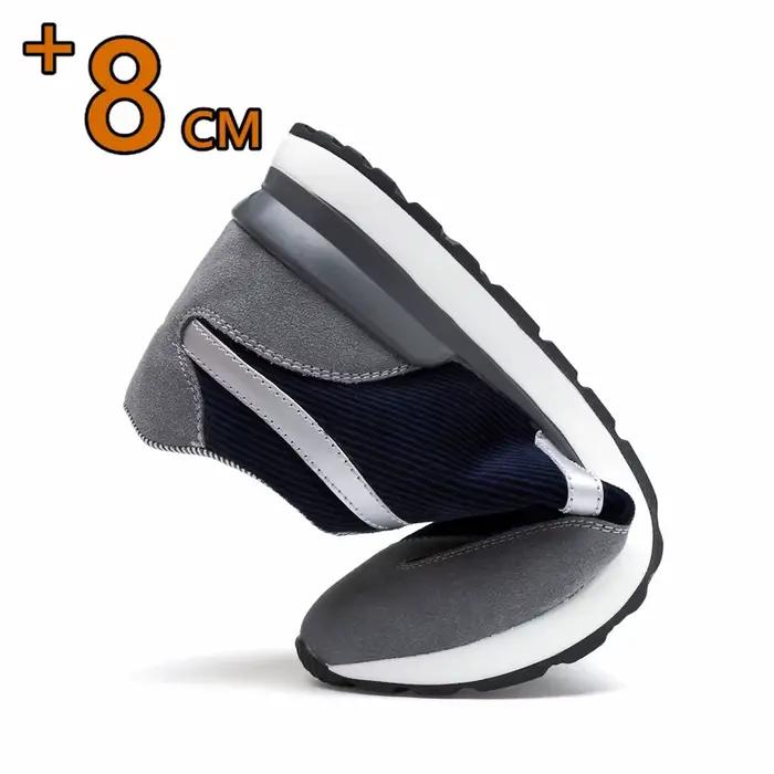 Chaussures hautes FUQIAO 8 cm pour hommes, chaussures de sport respirantes, daim de vache, plateforme, pointure 37-44, bleu et gris, occasions sportives et décontractées