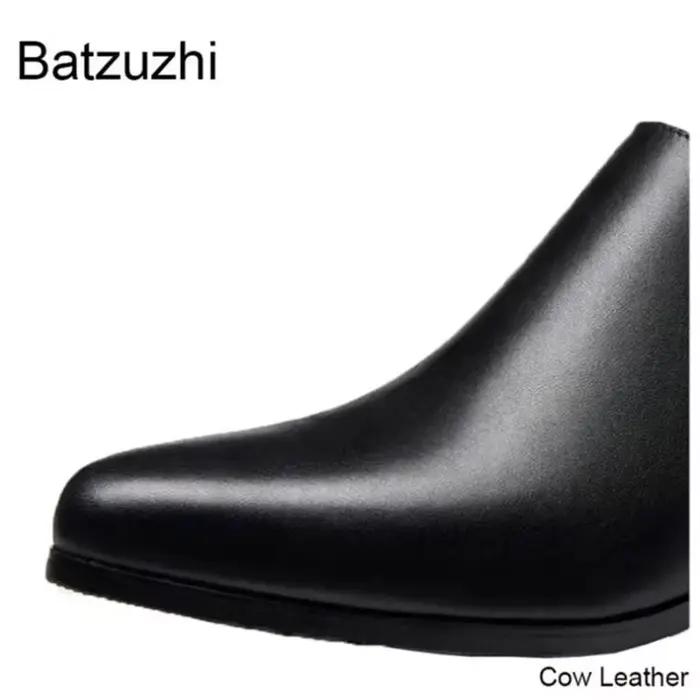 Batzuzhi 5CM chaussures à talons hauts hommes chaussures habillées en cuir noir pour homme Gentleman chaussures en cuir d'affaires bout pointu fermeture éclair, 36-44!