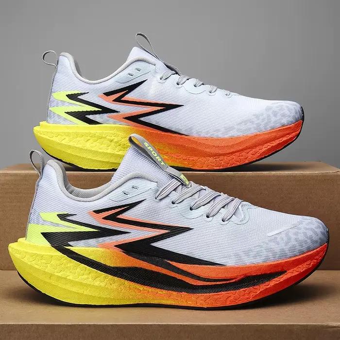 Chaussures de course respirantes pour homme avec plaque en carbone et semelle en EVA pour entraînements et marathons confortables et antidérapantes