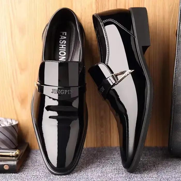 Chaussures Oxford en cuir brillant pour hommes, mocassins à enfiler, bout pointu laqué, chaussures d'affaires élégantes et durables pour homme occasions professionnelles
