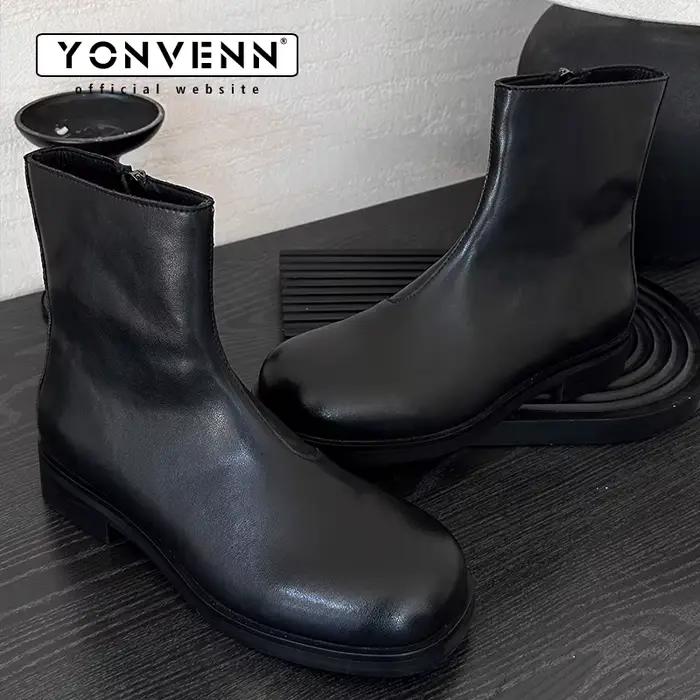 Chelsea bottes en cuir hommes semelle intermédiaire minimaliste style britannique texture haut de gamme noir véritable