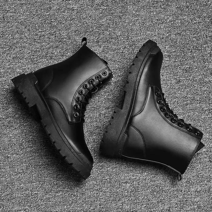 Bottes en cuir décontractées noires homme style britannique confort cheville plat semelle caoutchouc EVA occassions printemps automne moto balade