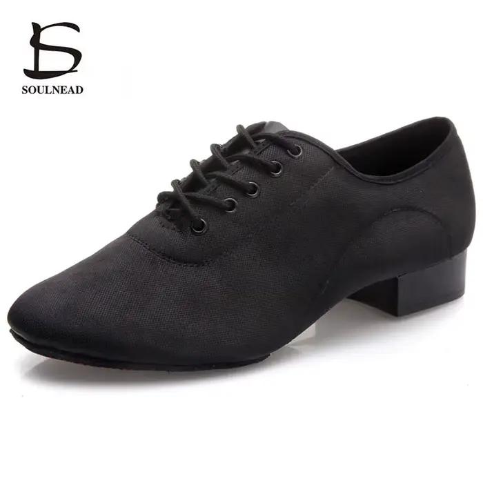 Chaussures de danse Salsa pour hommes semelle souple tissu talon bas Tango baskets de danse pour hommes ocassions de danse et de compétitions