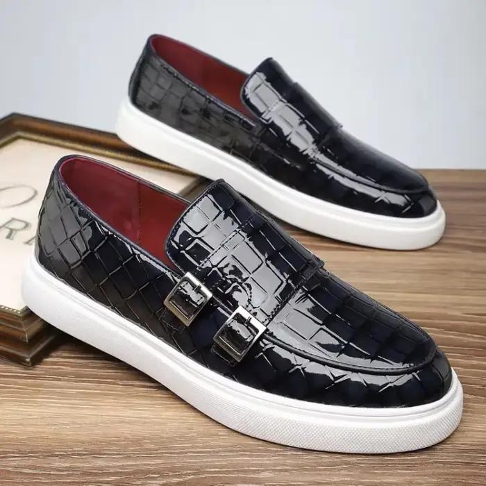 Chaussures de luxe pour hommes, chaussures en cuir de Grain de Crocodile de haute qualité, mocassins de Style britannique, chaussures de moine, nouvelles chaussures plates de conduite pour hommes