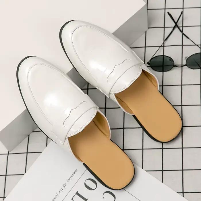 Mocassins Penny Loafers Homme Tendance Noir et Blanc en Cuir Verni Décontractés Respirants à Enfiler pour la Conduite