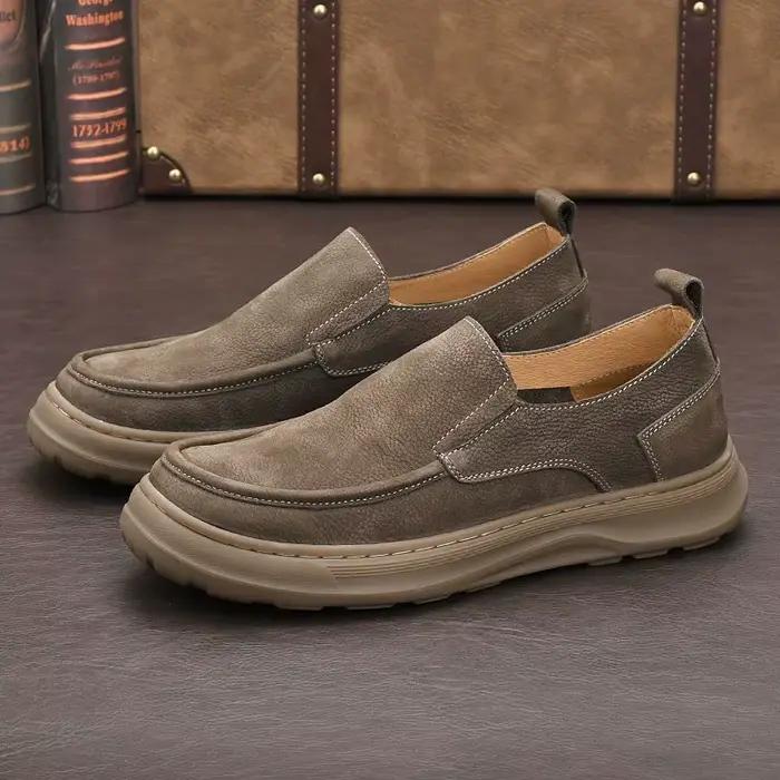 LIHUAMAO cuir de vache daim chaussures décontractées pour hommes sans lacet mocassins chaussures de Style britannique baskets d'extérieur chaussures de bateau semelle épaisse