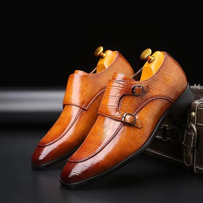 Hommes de luxe chaussures habillées Crocodile Grain cuir chaussures hommes boucle décontracté chaussures de fête de mariage de haute qualité hommes d'affaires richelieu chaussure
