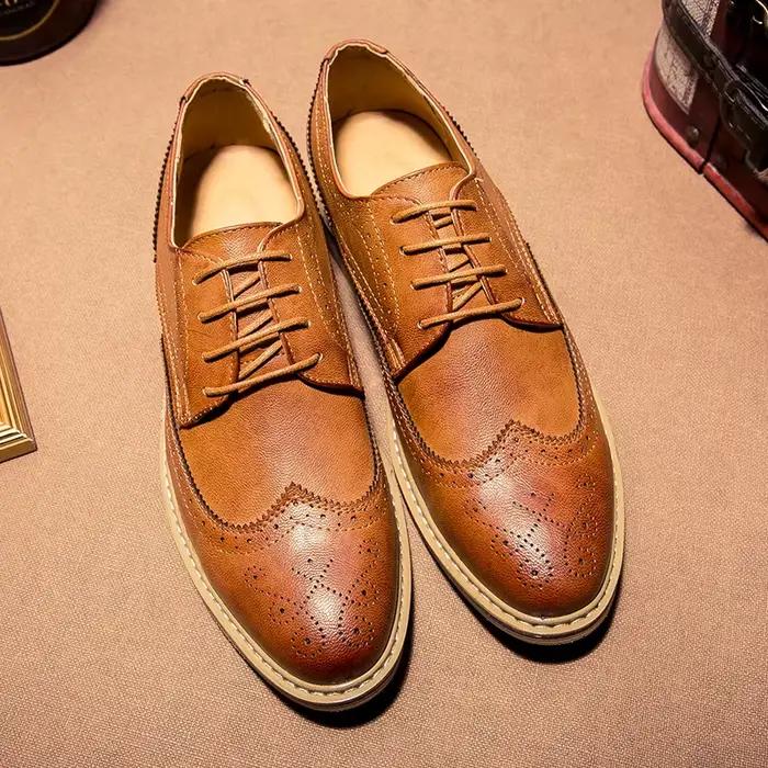 Chaussures Oxford pointues à lacets en cuir pour hommes
