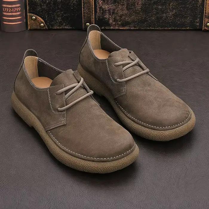 Chaussures décontractées vintage en daim pour hommes - Mocassins à enfiler avec semelle en caoutchouc souple