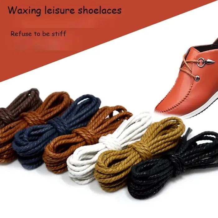 Lacets de chaussures cirés pour femmes en cuir épais de Style britannique, bottes rondes noires pour hommes, lacets fins en coton et lin