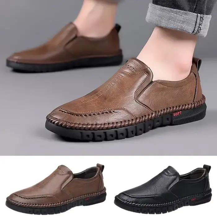 Chaussures homme en cuir véritable cousues à la main bout rond décontractées pour occasions formelles et loisirs printemps automne