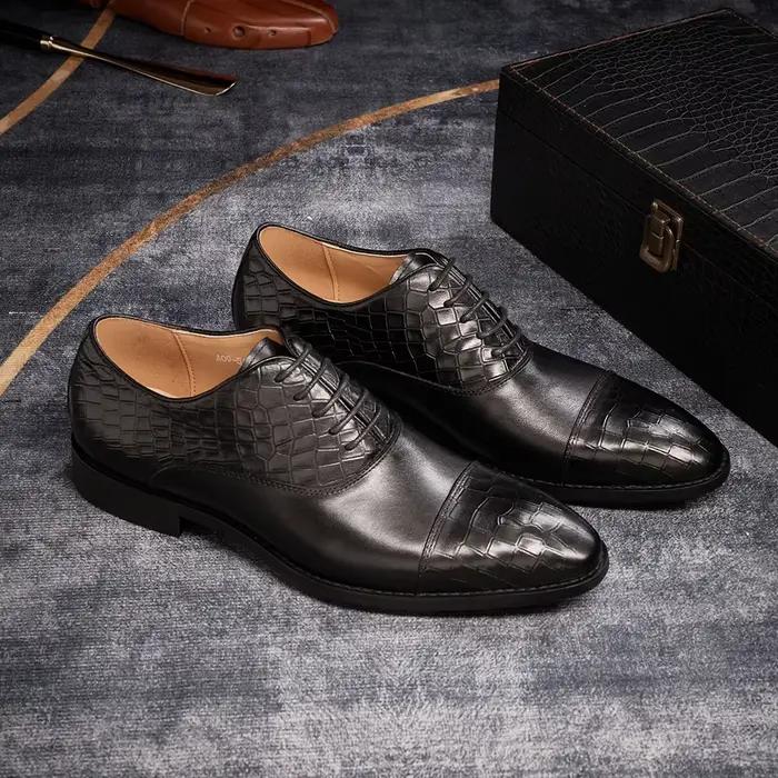 Chaussures de luxe en cuir véritable pour hommes, Oxford, faites à la main, formelles, à lacets, pour affaires, mariage, Banquet, classiques