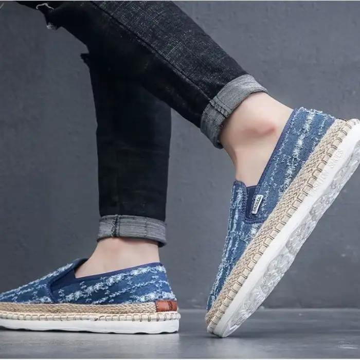 2026 mocassin masculin respirant chaussures en toile décontractées semelle intérieure en chanvre