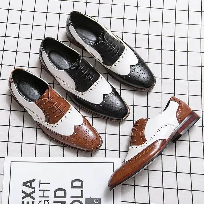 Marque italienne marron blanc bloc mixte chaussures hommes de haute qualité chaussures habillées chaussures de bureau d'affaires mocassins en cuir grande taille: 38-48