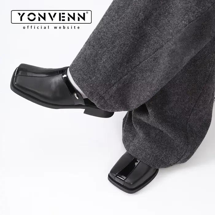 Nouvelles pantoufles à tête carrée et sans queue pour hommes, chaussures décontractées pour les déplacements professionnels, coulissantes en cuir, classiques et simples