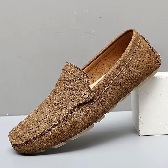 Mocassins d'été en cuir véritable pour homme, chaussures de conduite plates et décontractées, grande taille 45 46 47, de haute qualité
