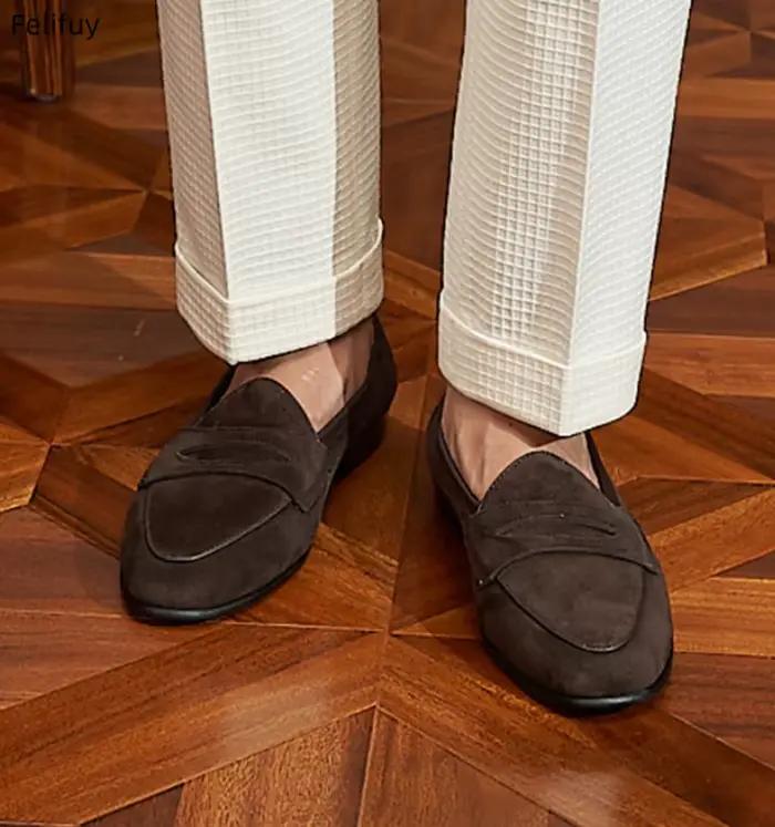 Mocassins en cuir véritable suédé marron beige pour hommes