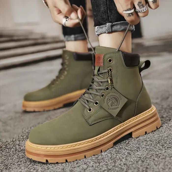 Bottes hautes chaussures en cuir pour hommes mode moto bottines