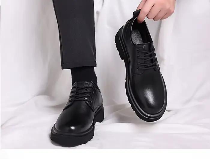 Printemps automne nouveau concepteur Derby chaussures pour hommes noir augmenter