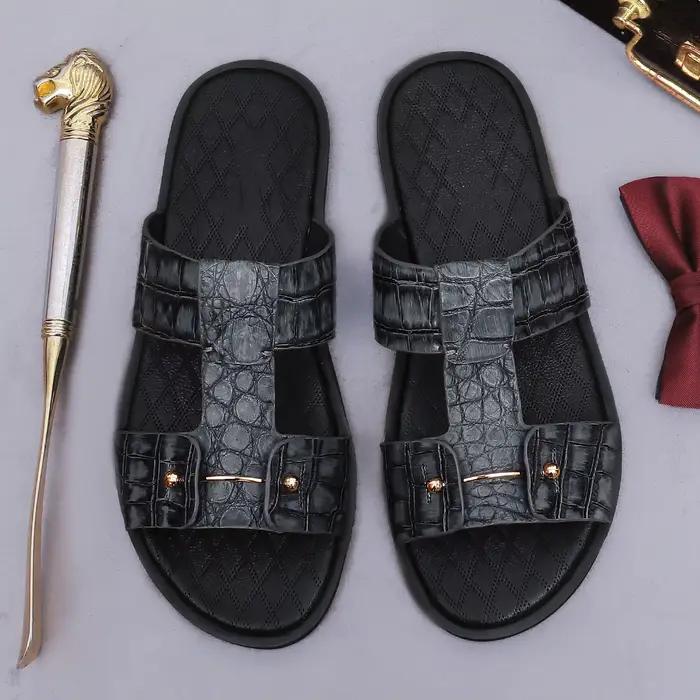Sandales à lanières en cuir imprimé croco pour hommes