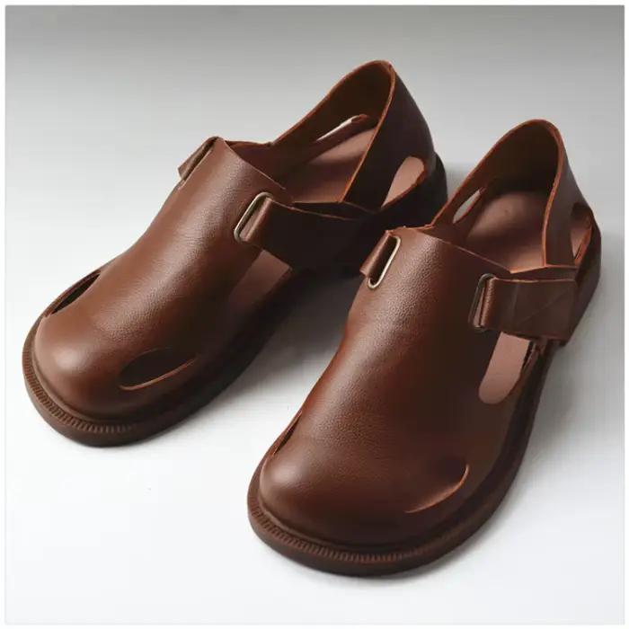 Sandales plates en cuir véritable pour hommes