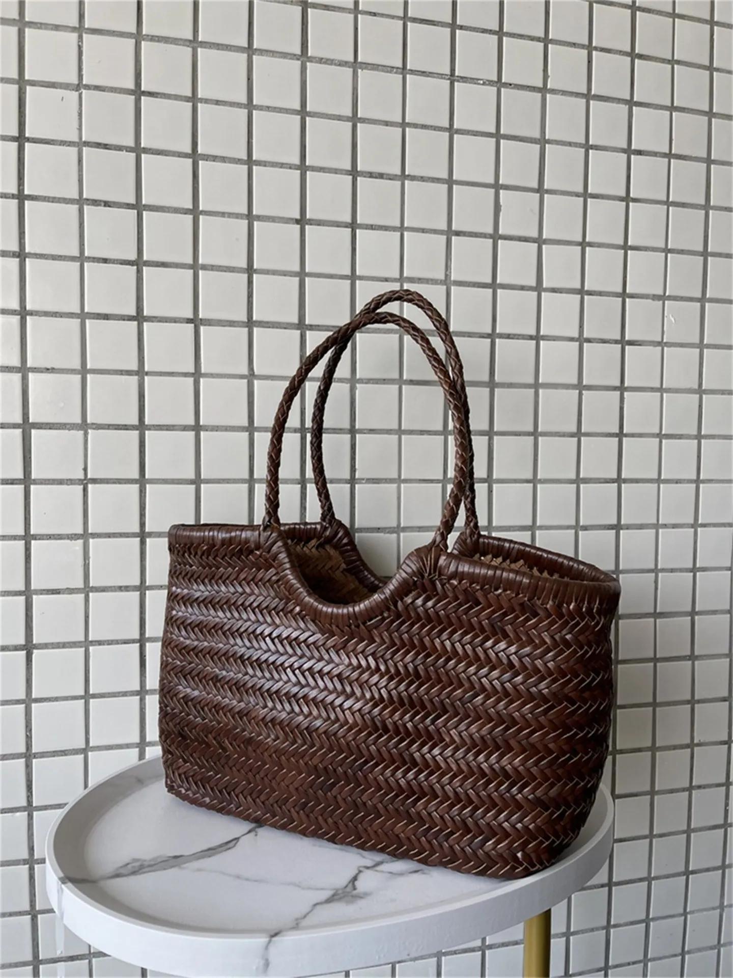 Sac tissé en cuir de vachette fait main français, sac cabas vintage à bandoulière unique, sac de cou