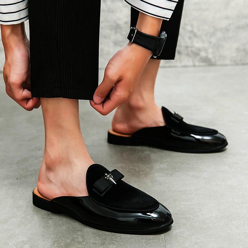 Mules chaussures pour hommes nouveau Style britannique velours côtelé Vamp mode bleu solide # 38-47 