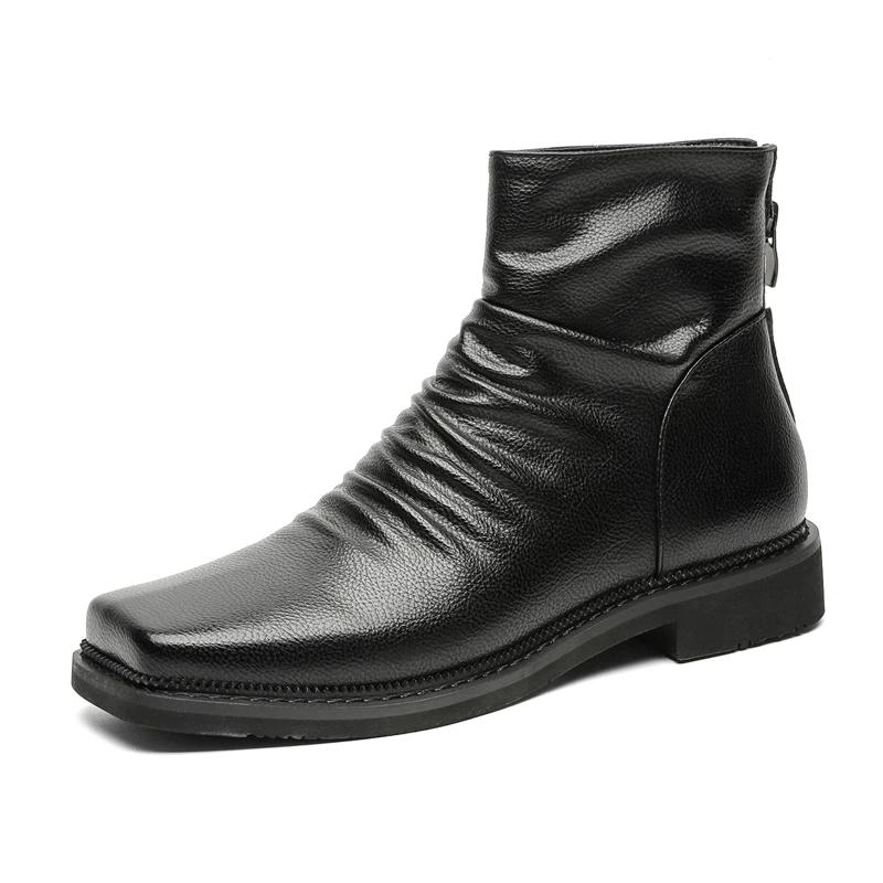 Bottes courtes noires pour hommes, chaussures en cuir formelles, à la mode, design personnalisé, nou