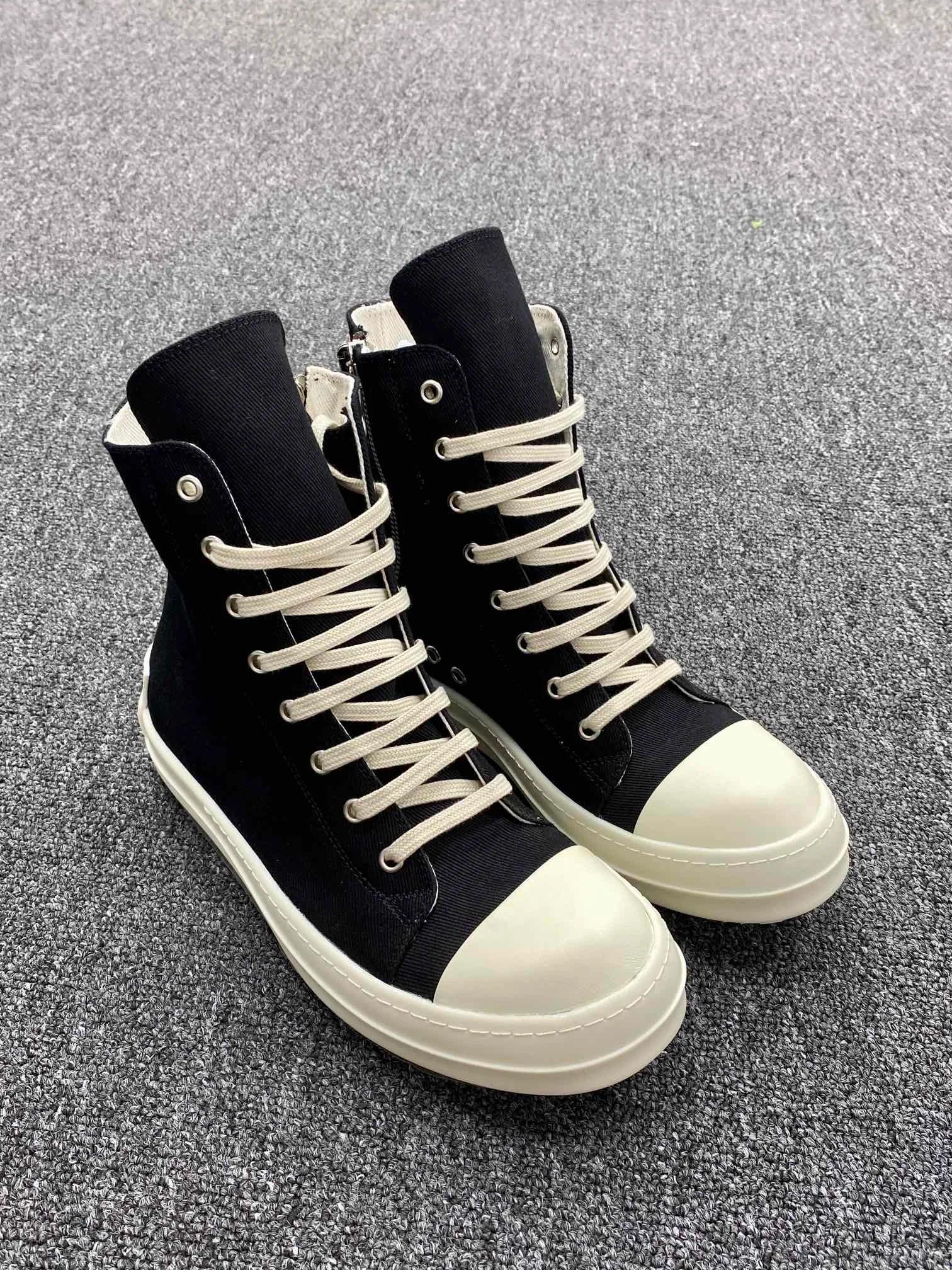 2026 Design Top Sneakers montantes classiques en cuir pleine fleur de veau noir, bout melon, unisexe