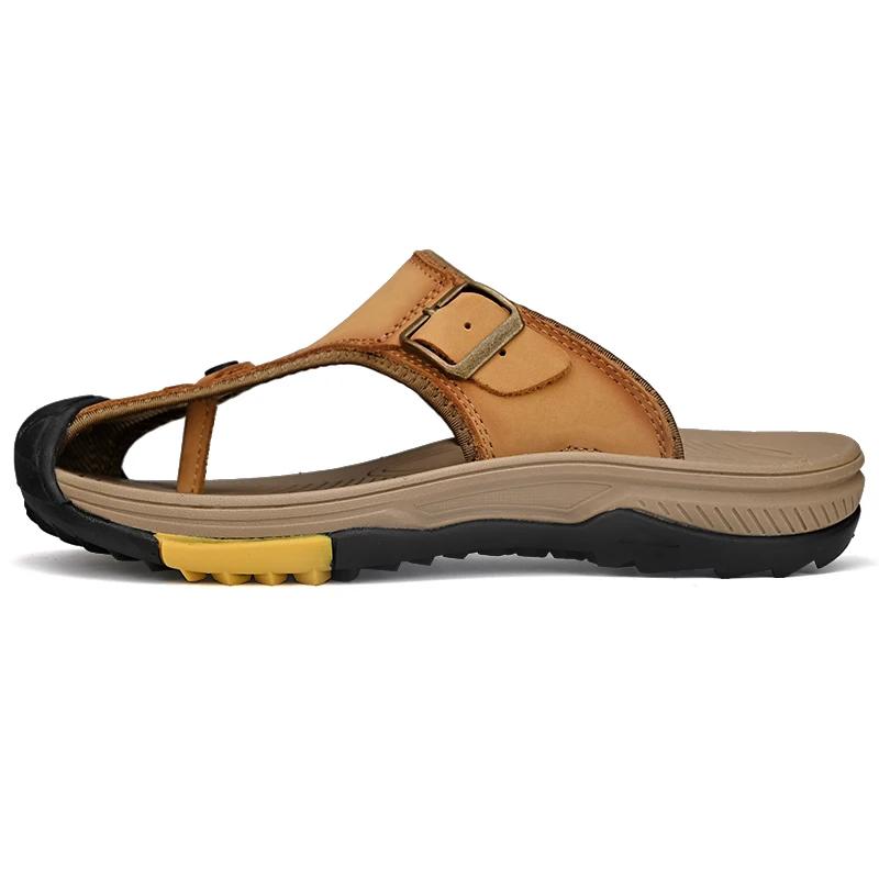 Sandales en cuir véritable hommes chaussures d'été respirantes homme imperméable en plein air hommes