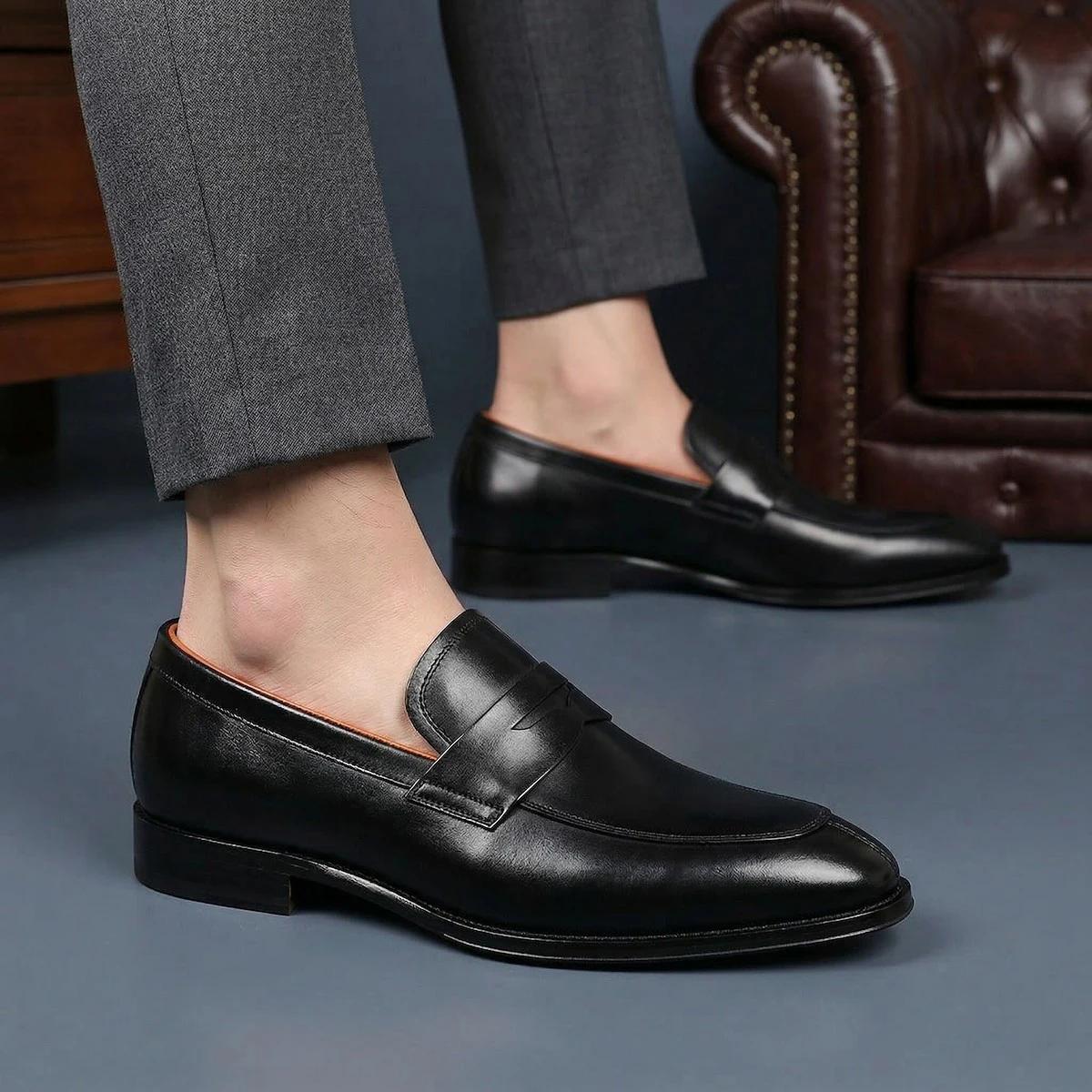 Mocassins décontractés pour hommes en cuir de veau imperméables à enfiler, chaussures habillées form