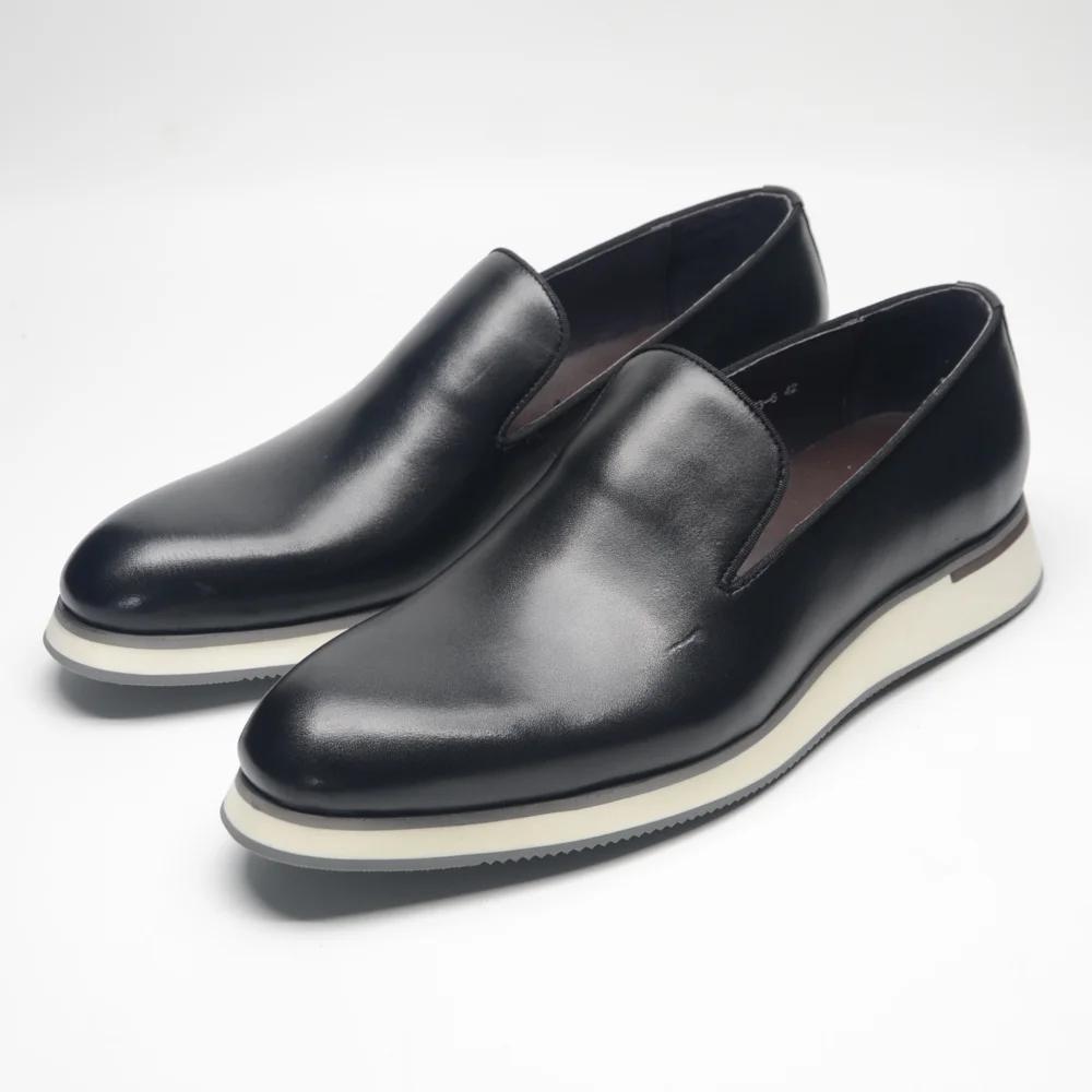 Chaussures Classiques Homme en Cuir Véritable Entier, Mocassins Décontractés à Enfiler pour Bureau, 