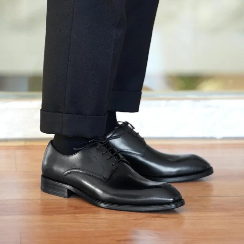 Derby-Chaussures en cuir marron et noir pour homme, souliers formels de bureau, de mariage