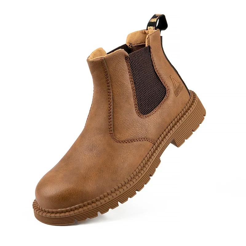Chaussures de travail de sécurité imperméables pour hommes, bottes en cuir à tête en acier, chaussur