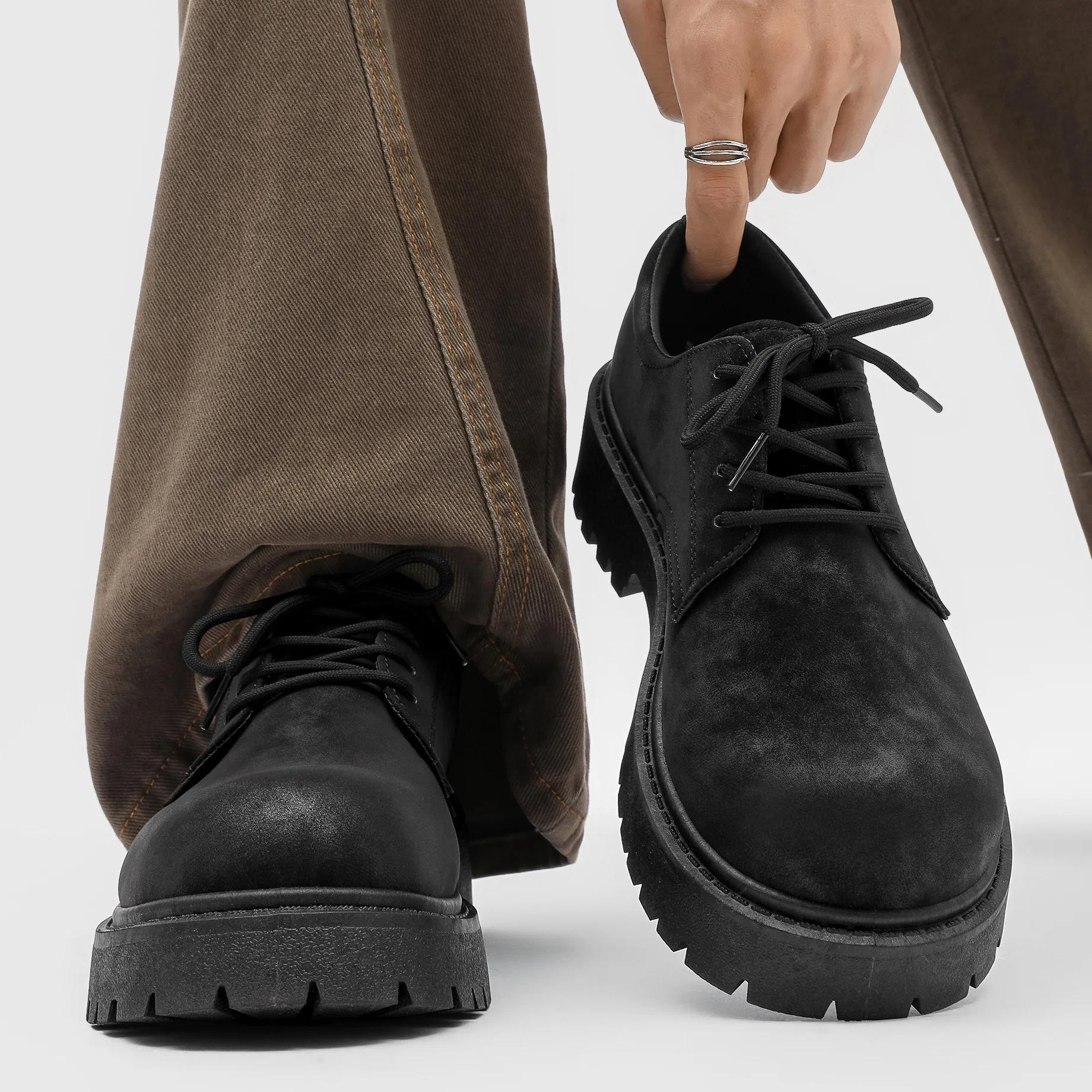Bottes Derby pour hommes, chaussures de travail Vintage, semelle épaisse, en cuir suédé, respirantes