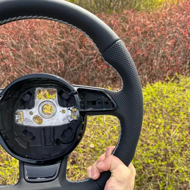 Pour Audi A3 8V, A4 B8.5, A5 B8.5, Q3 8U, Q5 8R, modification pour volant sport à fond plat, volant nu, surpiqûres blanches
