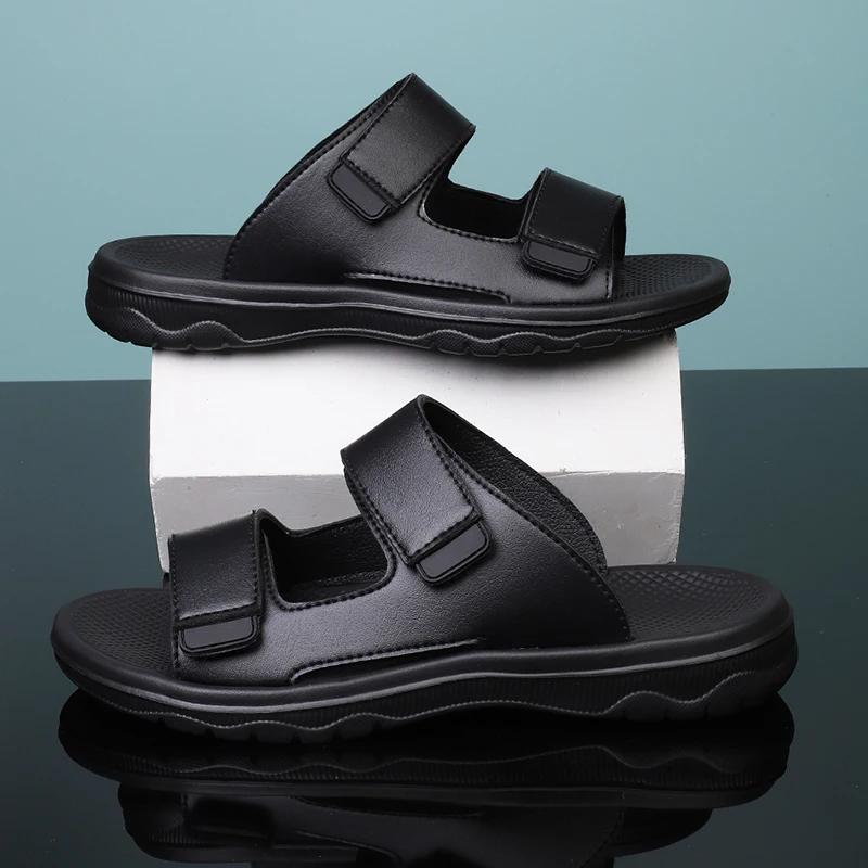 Chaussures de plage décontractées pour hommes, couleur unie, à enfiler, semelle épaisse antidérapante, sandales tendance été 2024