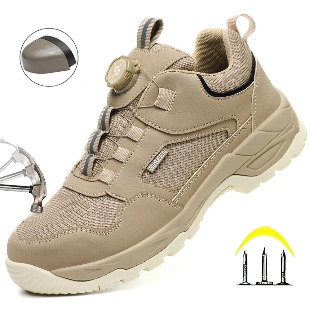 Chaussures de sécurité pour hommes, bout en acier, Anti-écrasement, caoutchouc Kevlar, fond antidérapant, chaussures de travail à boutons à la mode