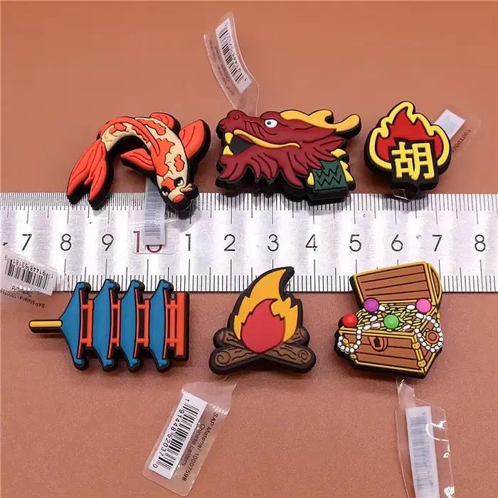 Breloques de chaussure en PVC originales, dragon, poisson, feu de joie, sagesse, décorations de chau