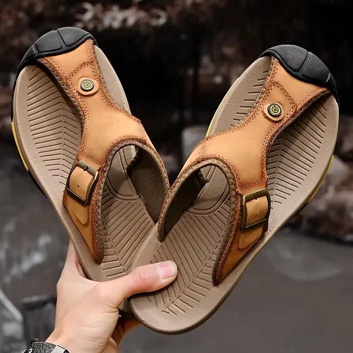 Sandales en cuir véritable hommes chaussures d'été respirantes homme imperméable en plein air hommes