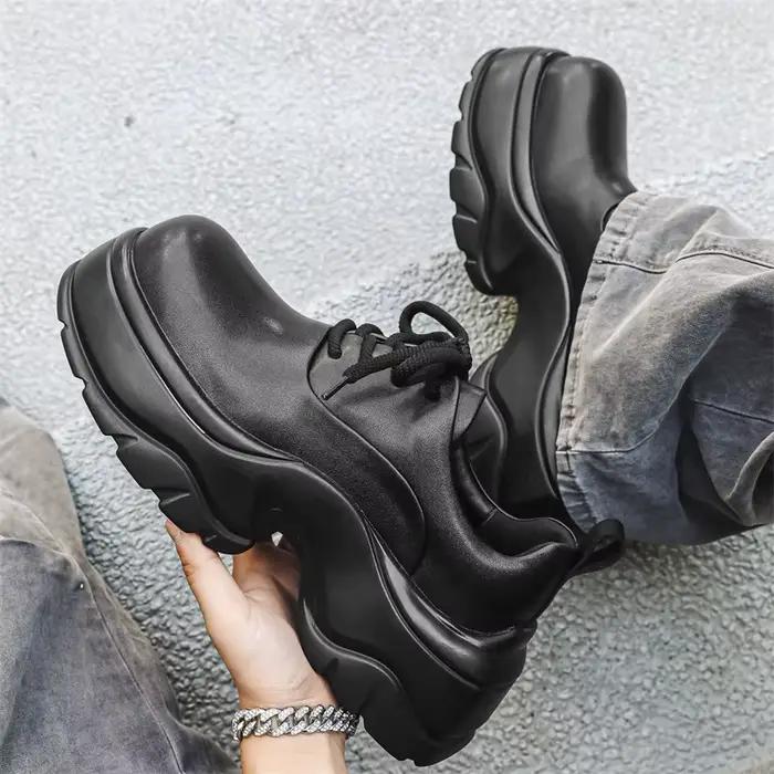 Plate-forme en cuir véritable hommes chaussures décontractées fond épais augmenter hommes baskets à