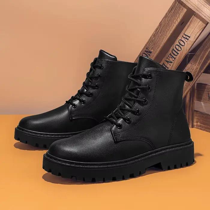 Hommes chaussures automne anti-dérapant imperméable haut noir à lacets chaussures en cuir décontract