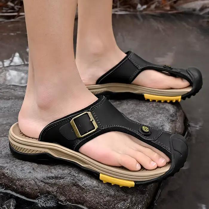 Sandales en cuir véritable hommes chaussures d'été respirantes homme imperméable en plein air hommes
