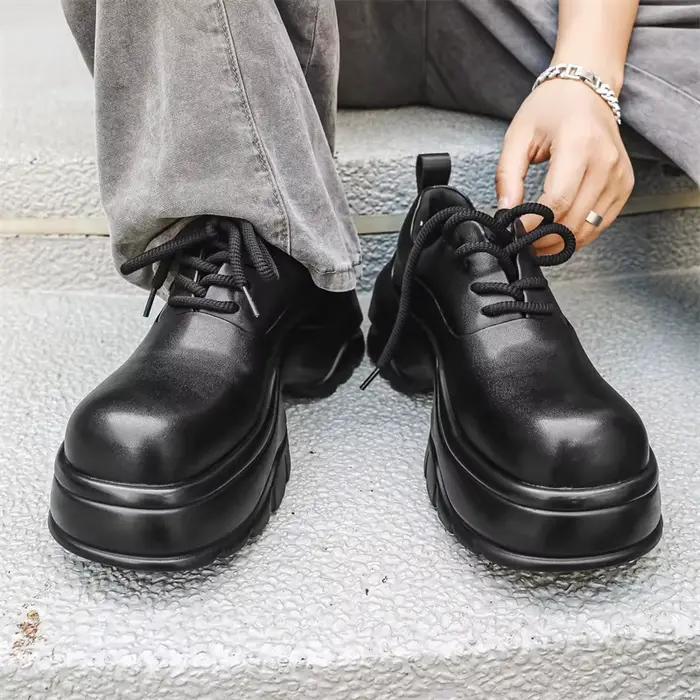 Plate-forme en cuir véritable hommes chaussures décontractées fond épais augmenter hommes baskets à