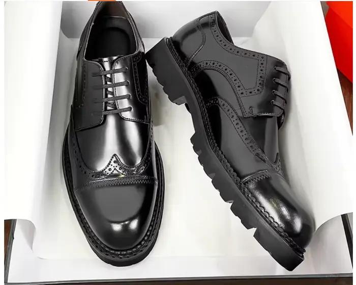 Chaussures formelles britanniques en cuir pour hommes, sculptées, augmentation de la hauteur à semel